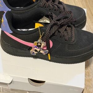 Nike Air Force 1 Black with Magic Flamingo and Violet Accents